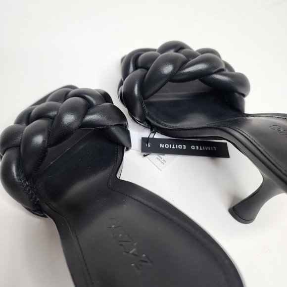 MANGO Womens Leather Braided Mule Sandals Limited Edition Black Size 40 - Picture 5 of 6